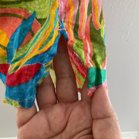 C&C California 1X Multicolor 100% Linen Tropical Foliage Print High Low Top - Picture 4 of 8